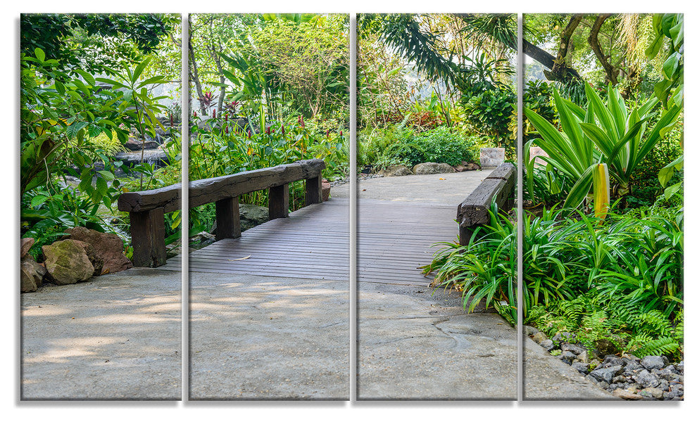 Stone Pathway into Garden, Landscape Canvas Art Print, 48"x28", 4 Panels
