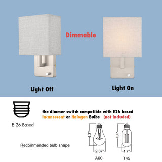 Modern Fabric Plug, Wall Lamp Set of 2,Brushed Nickel