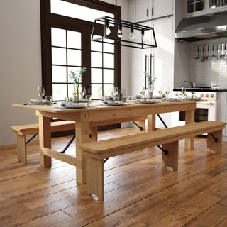 HERCULES Series 9' x 40" Rectangular Solid Pine Folding Farm Table, Light Natural