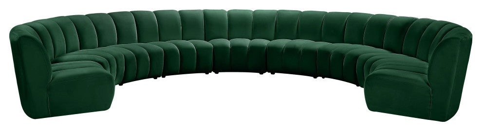 Infinity Channel Tufted Velvet Modular Chair, Green, 9 Piece