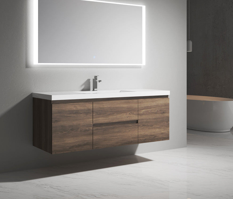 Alma -Pre 60" Single Sink Vanity With Integrated Sink, Brown