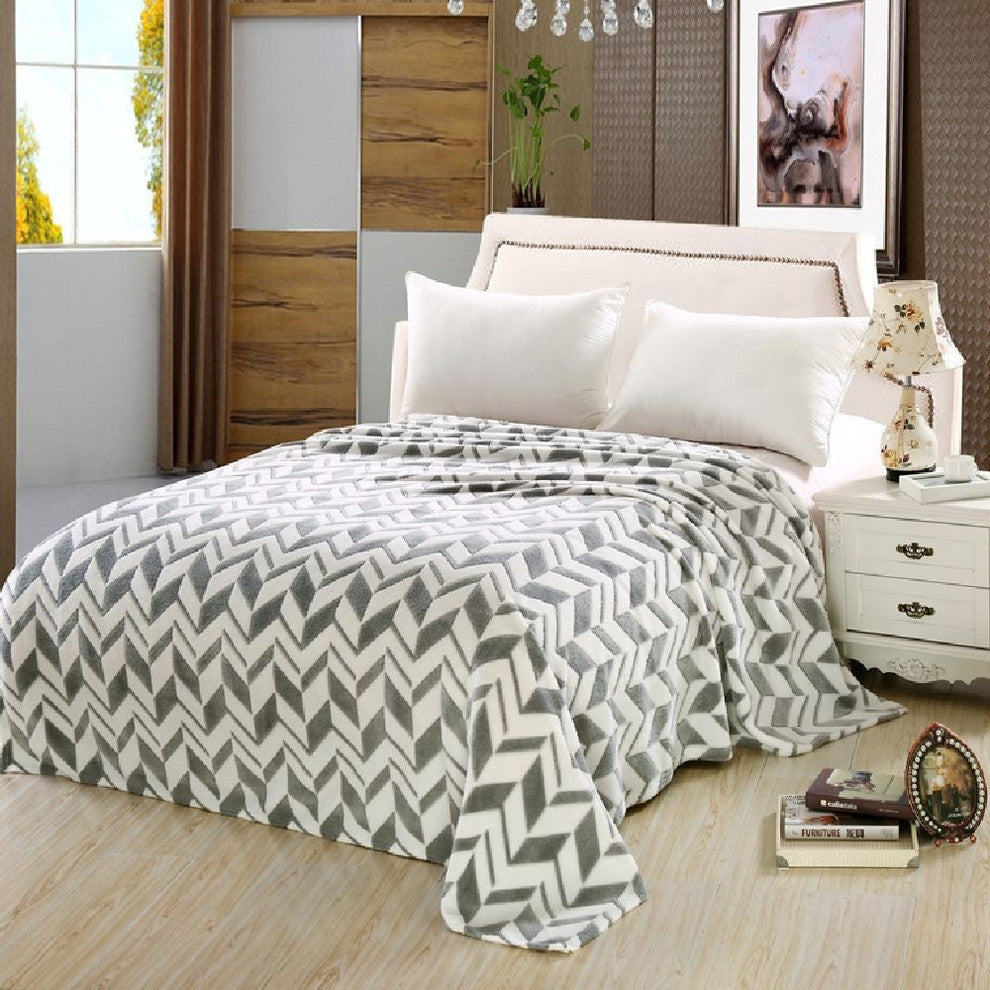 Arrow Chevron Micro Plush Blanket Gray, Queen