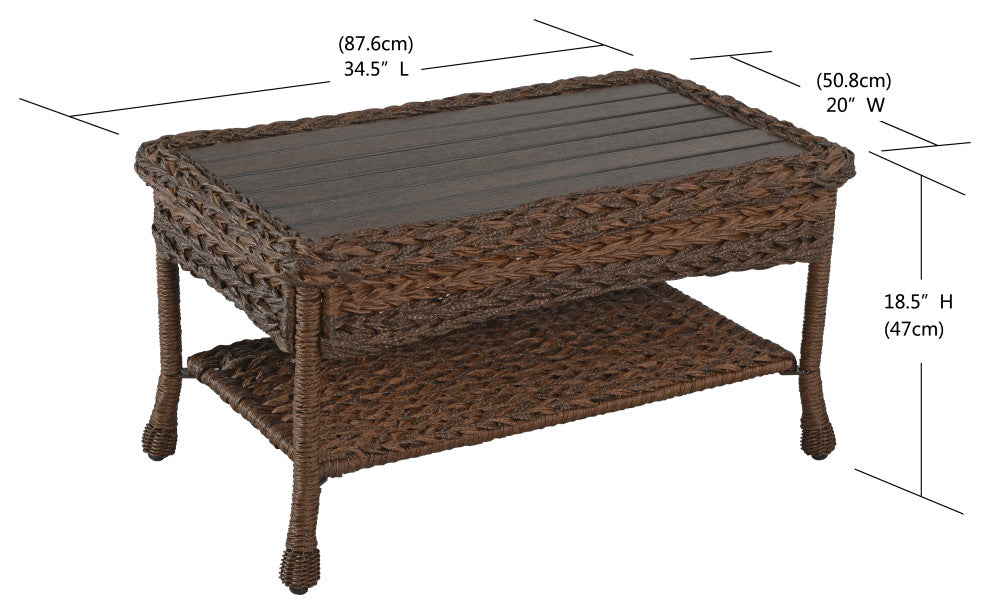 Outdoor Faux Sea Grass Garden Patio Furniture 4-Piece Set With Table