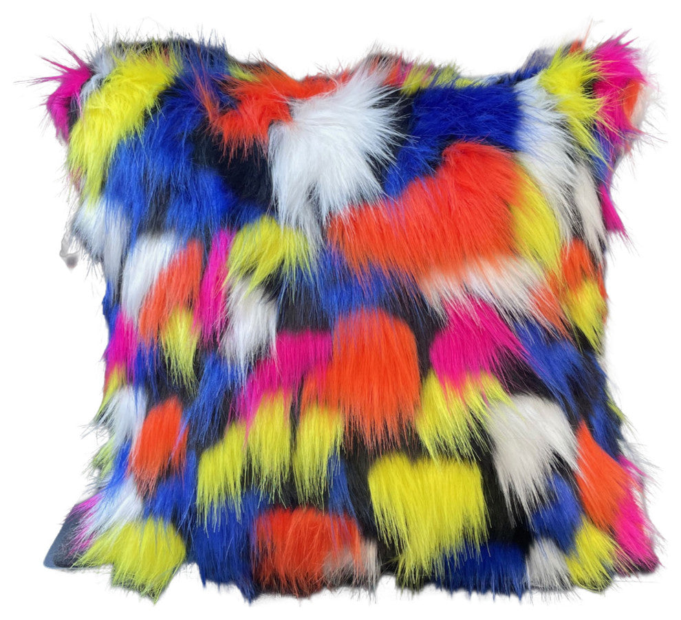 Plutus Purple Yellow Black Amazonian Bird Animal Faux Fur Luxury Throw Pillow, 24"x24"