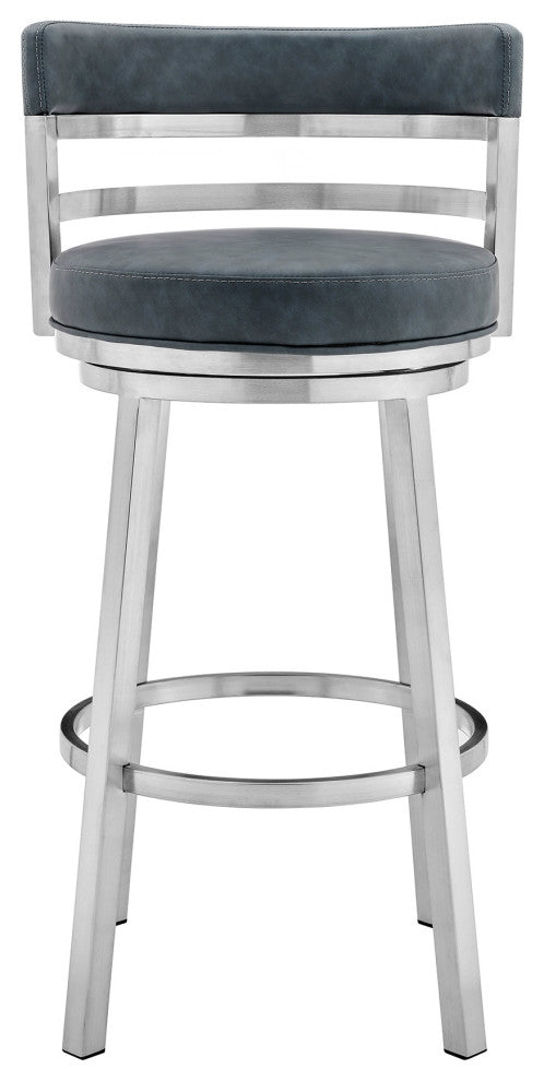 Titana 26" Counter Height Swivel Blue Faux Leather and Stainless Steel Bar Stool, 30