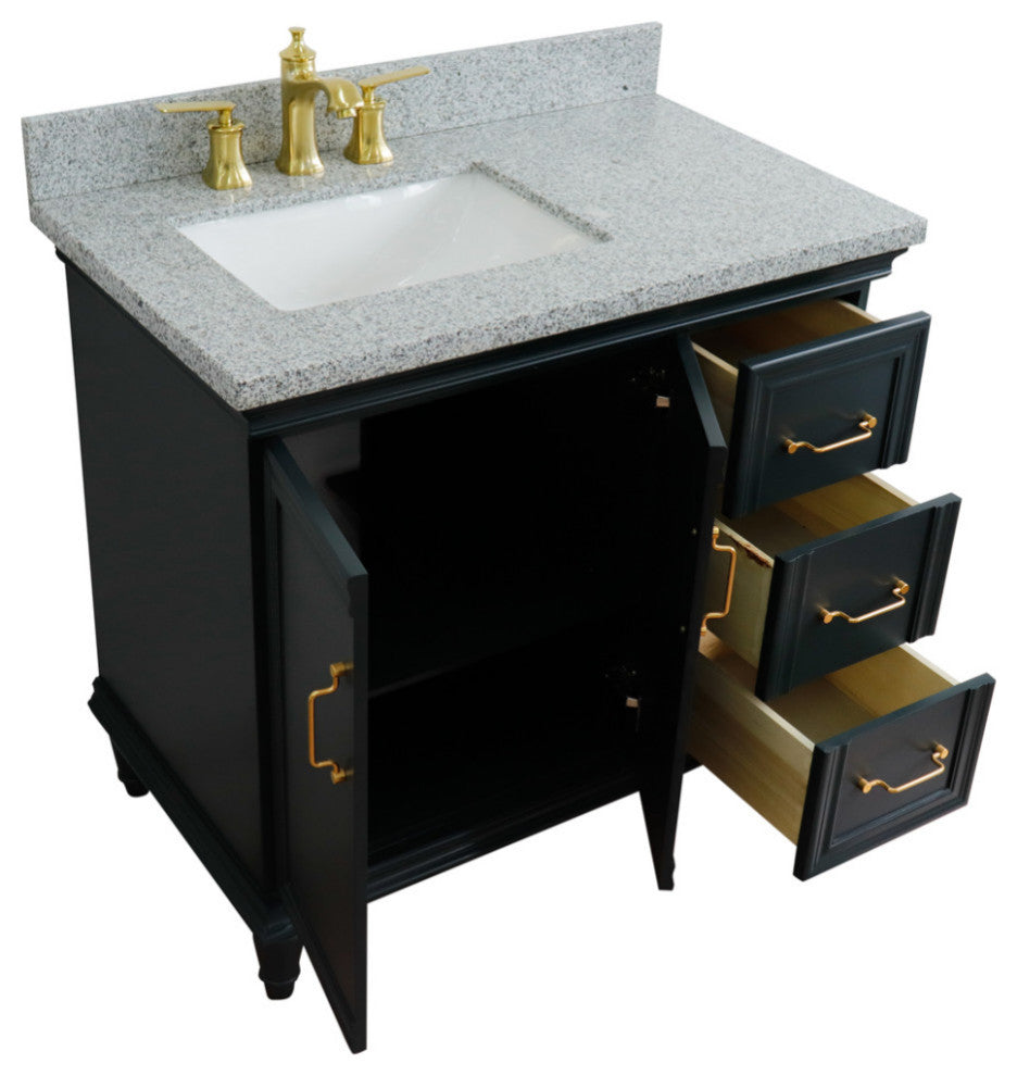 37" Single Vanity, Dark Gray Finish With Gray Granite