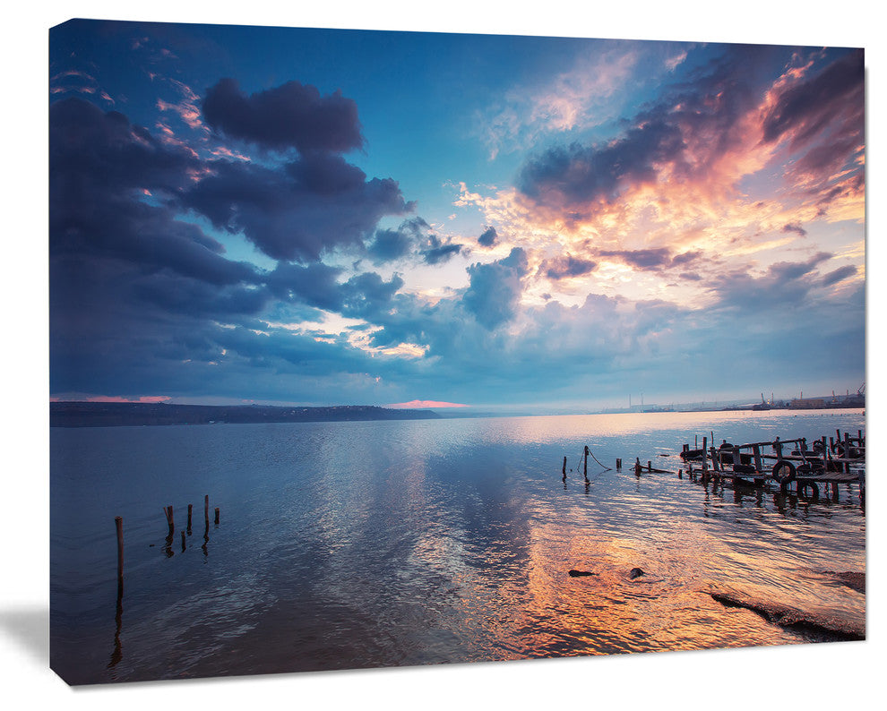 Dramatic Sky Over Sunset Lake, Large Landscape Canvas Art, 20"x12"