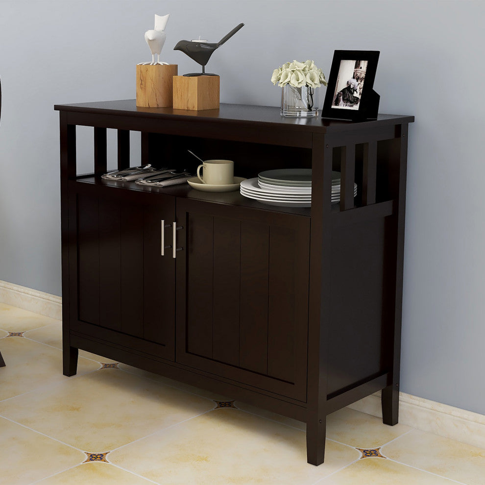Wood Double Door Accent Cabinet with Open Shelf, Brown, 40" X 16"
