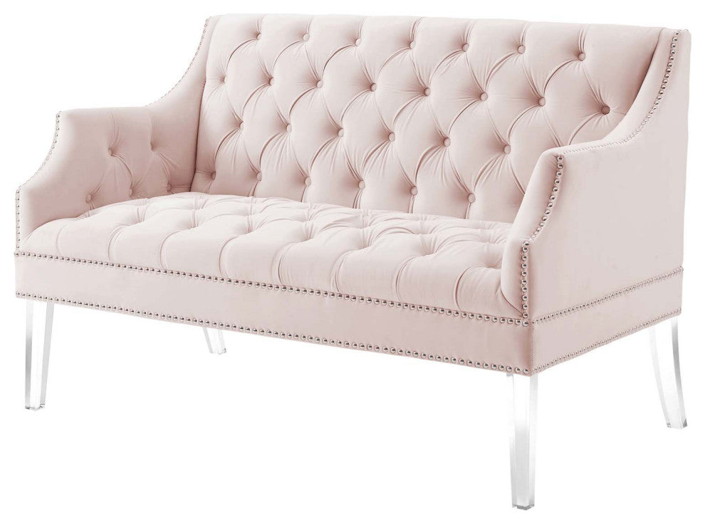 Tufted Loveseat Sofa, Velvet, Pink, Modern, Living Lounge Hotel Hospitality