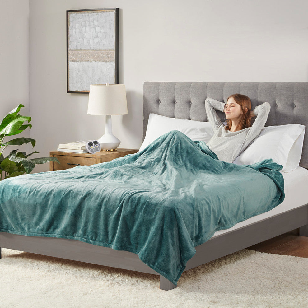 Serta Plush Heated Blanket, Teal