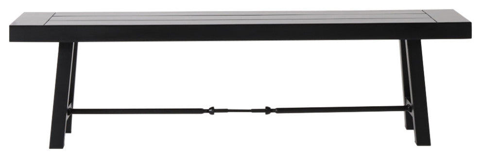 GDF Studio Cana Outdoor Teak Acacia Wood Bench With Rustic Metal Accents, Black