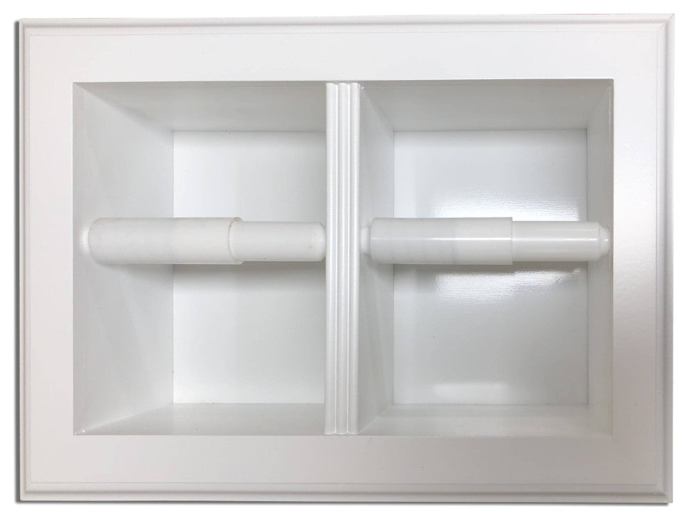 Bayshore Recessed Solid Wood Double Toilet Paper Holder 13.25x8.5, White Enamel