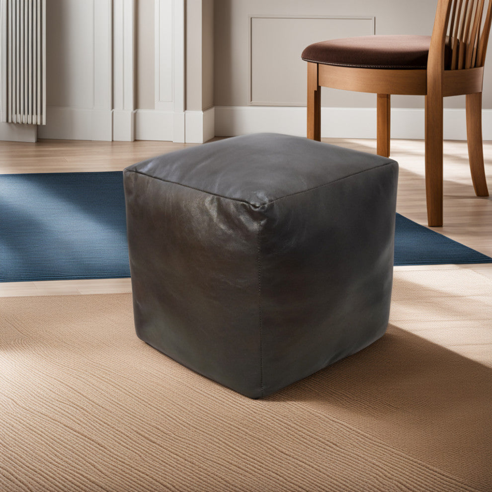 Poufs-Solid Goat Leather Pouf, Handmade (Recycled Cotton Fill), (Square)14x14x14