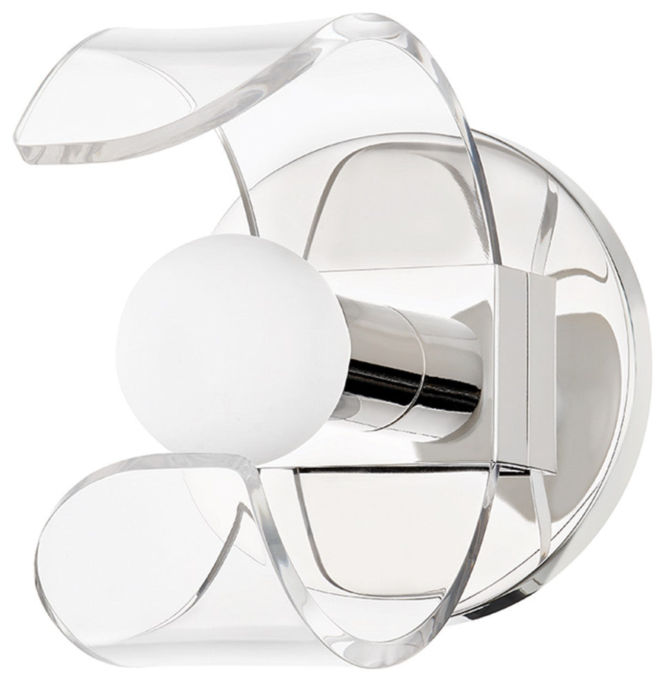 Ora 1-Light Bath Bracket, Polished Nickel, Clear Acrylic, Opal Glass