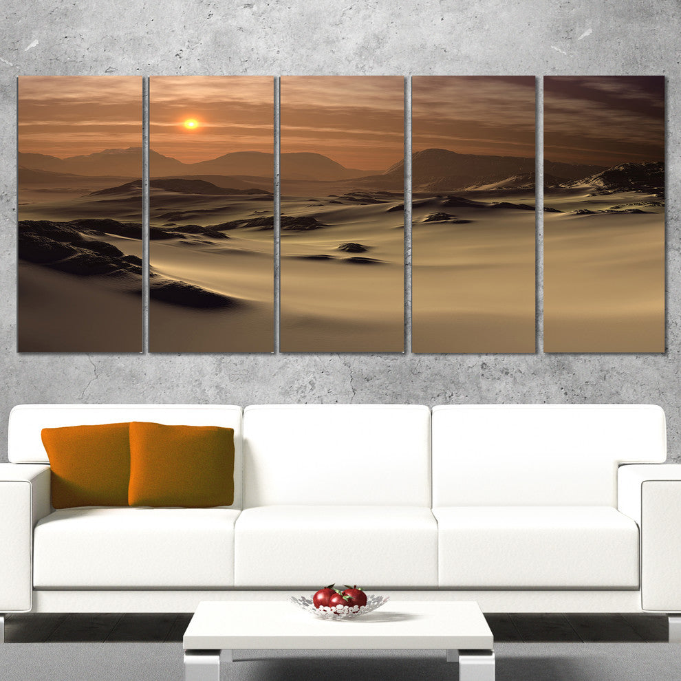 Beautiful Brown Fantasy Terrain, Landscape Canvas Art Print, 60"x28", 5 Panels