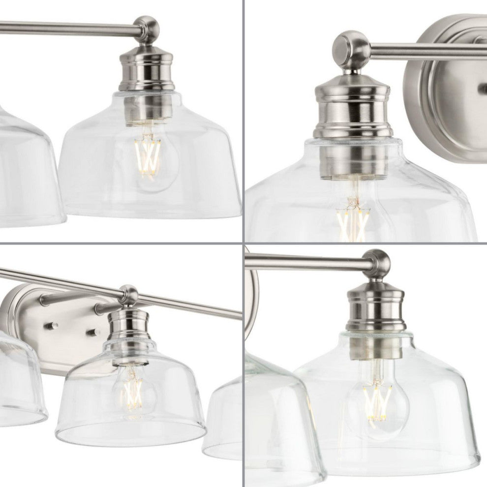 Singleton 3-Light 26.5" Brushed Nickel Vanity Light With Clear Glass Shades