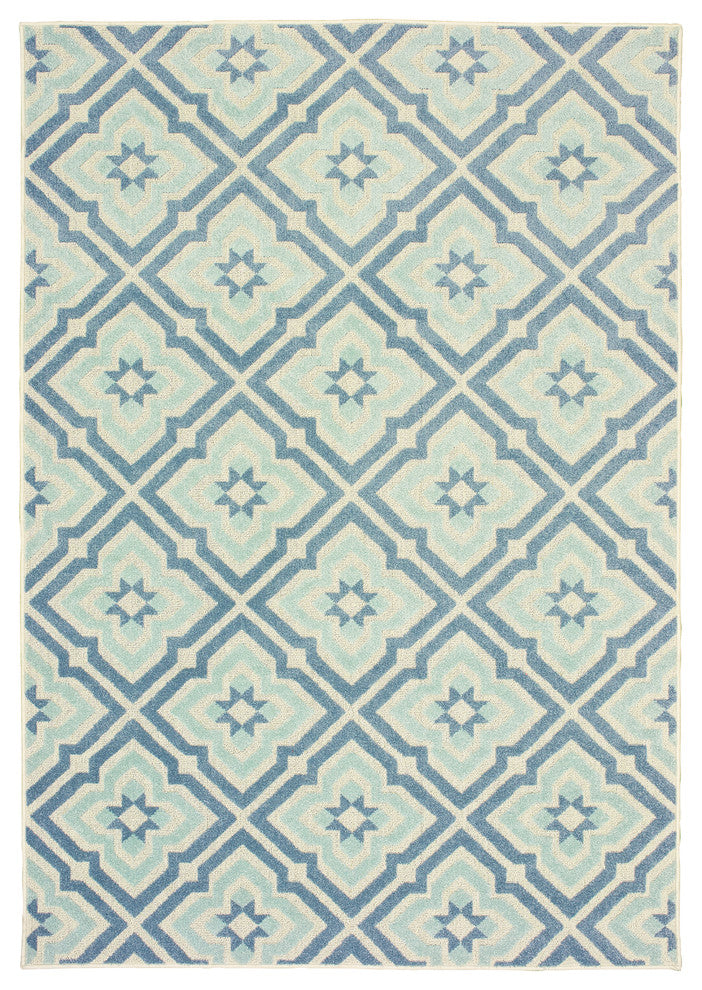 Ibiza Floral Trellis Blue/ Ivory Indoor/Outdoor Area Rug, 9'10"x12'10"