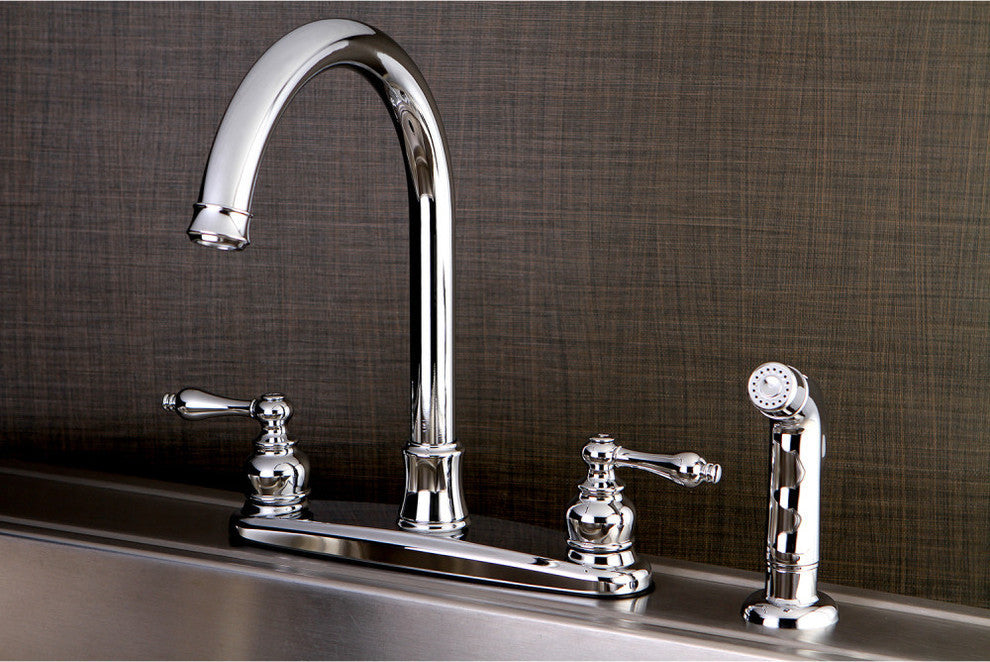 8" Centerset Kitchen Faucet, Sprayer, Polished Chrome