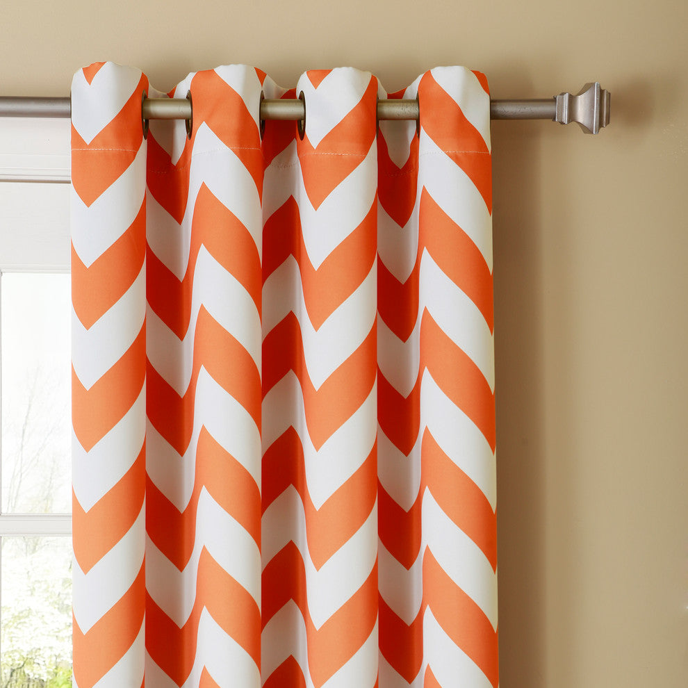 Chevron Print Grommet Single Panel Curtain, Orange, 52"x96"