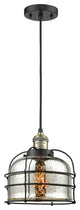 Large Bell Cage 1-Light Mini Pendant, Black Antique Brass, Silver Plated Mercury
