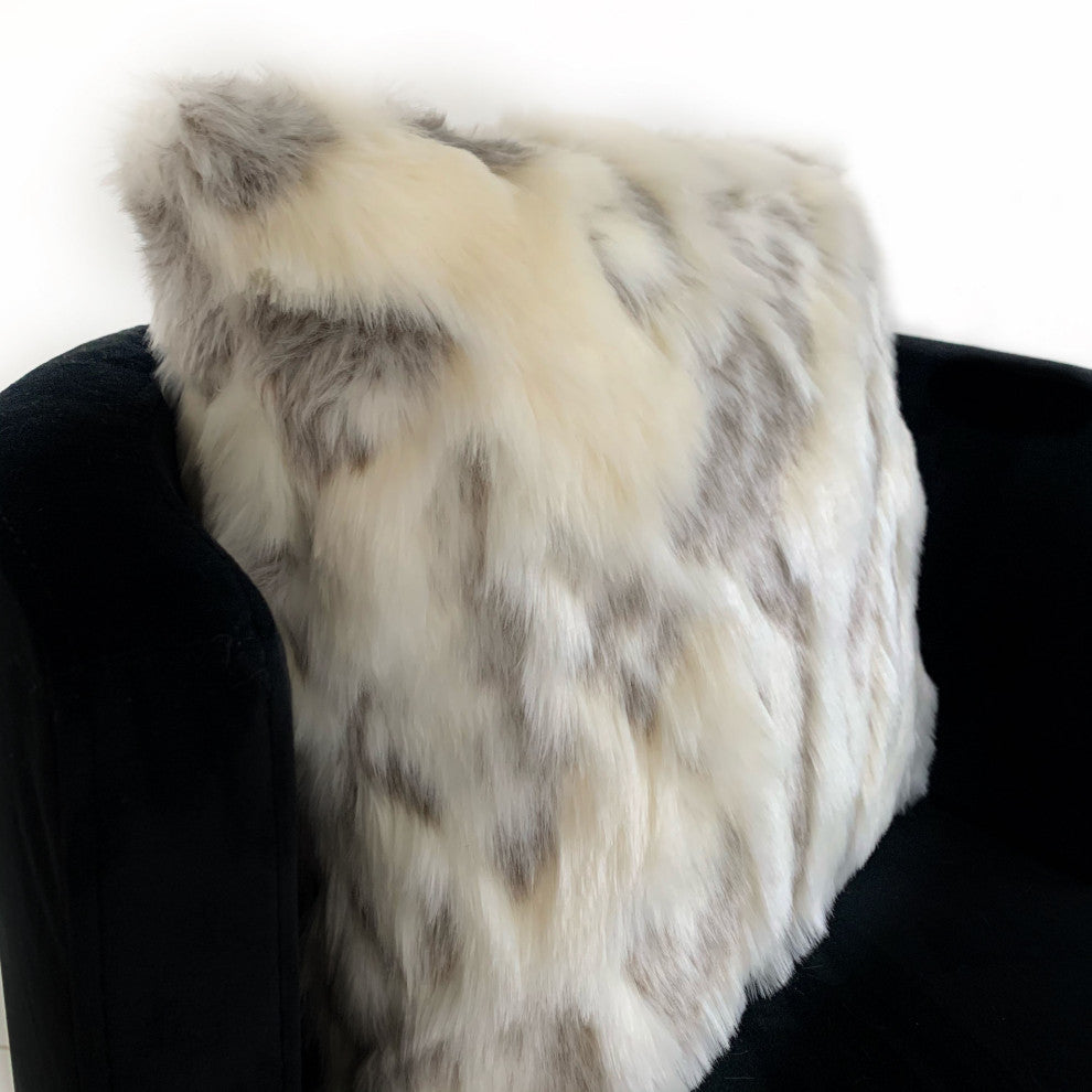Plutus Ivory,Gray Ivory Rabbit Fur Animal Faux Fur Luxury Throw Pillow, 20"x30"