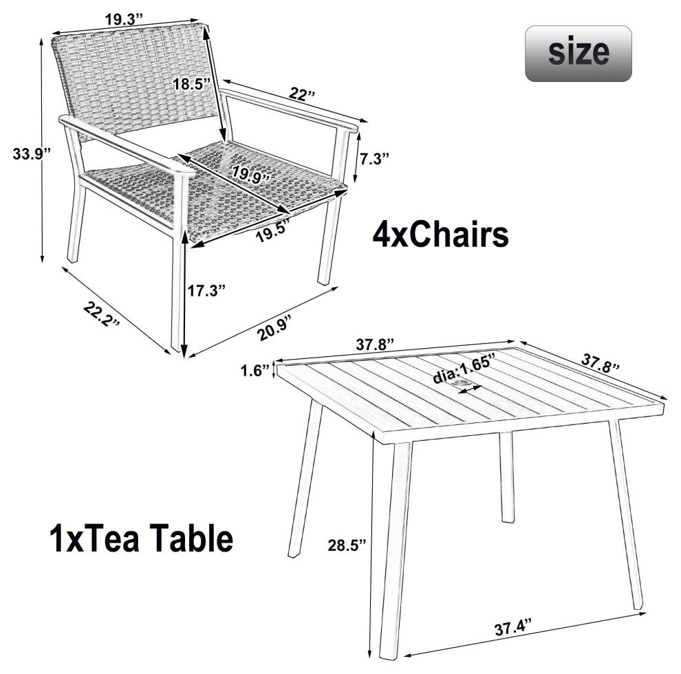 5 Pieces Outdoor Patio Wicker Dining Table Set With Umbrella Hole