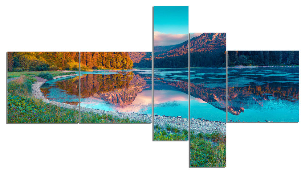 Beautiful Swiss Lake Obersee, Landscape Photo Canvas Print, 60"x32", 5 panels