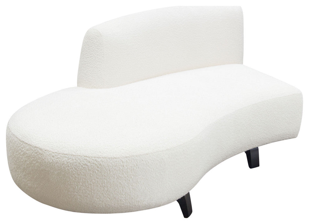 Vesper Curved Armless Left Chaise, Faux White Shearling, Black Wood Leg Base