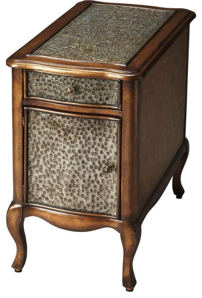 Hammered Nickel Finish Side Table, 24-Inch