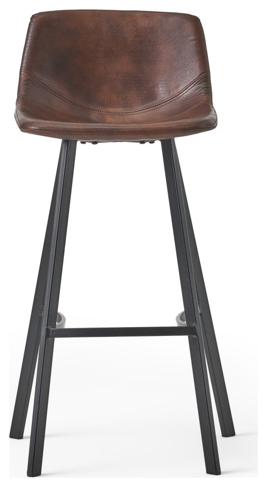 GDF Studio Rex Faux Snake Leather Brown Bar Stools, Set of 2, Snake Skin Brown