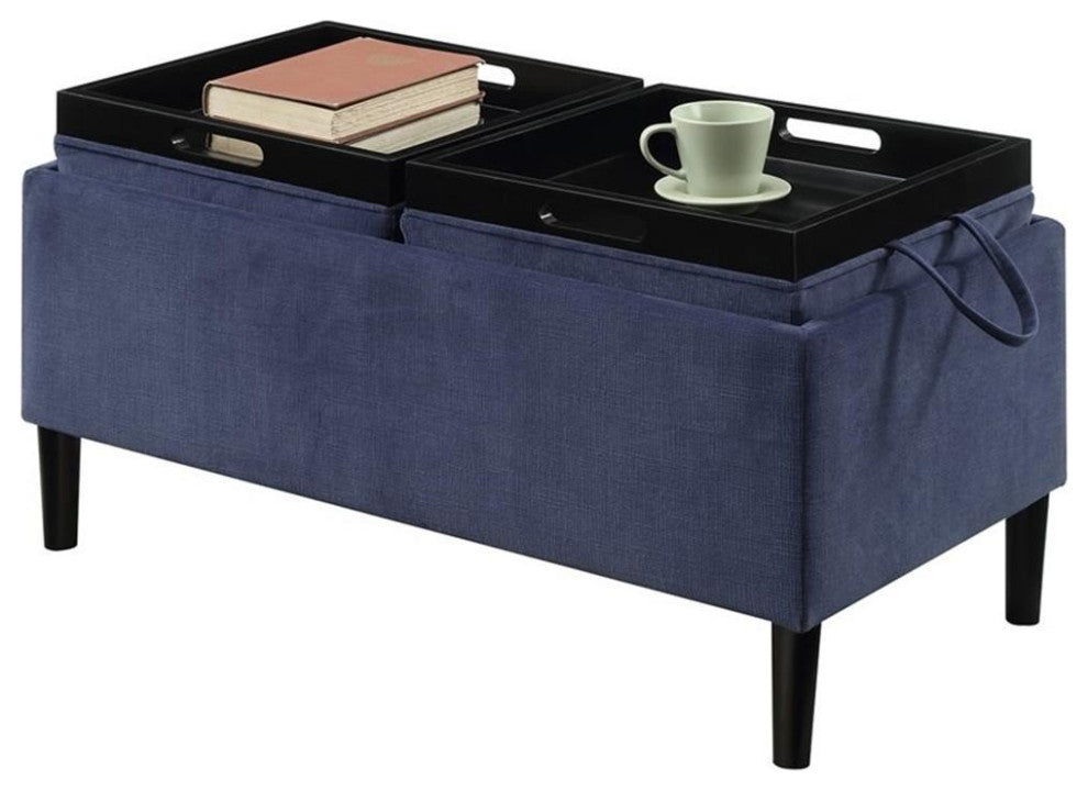 Convenience Concepts Designs4Comfort Storage Ottoman with Trays in Blue Fabric