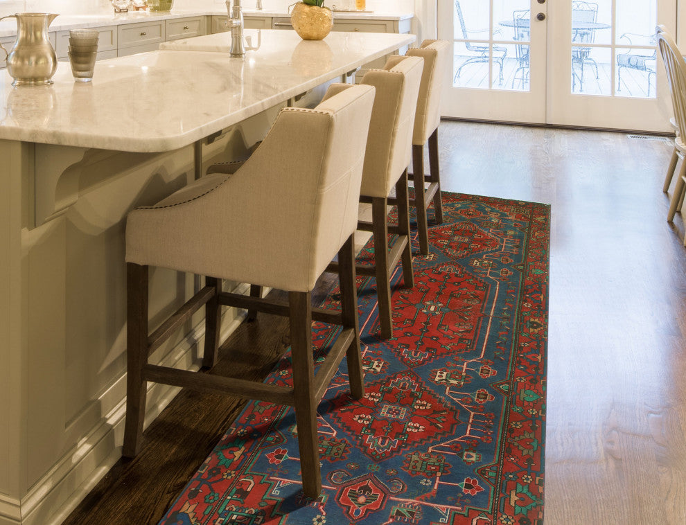 Fine Vintage Distressed Andric Red/Blue Runner, 3'5 x 10'2