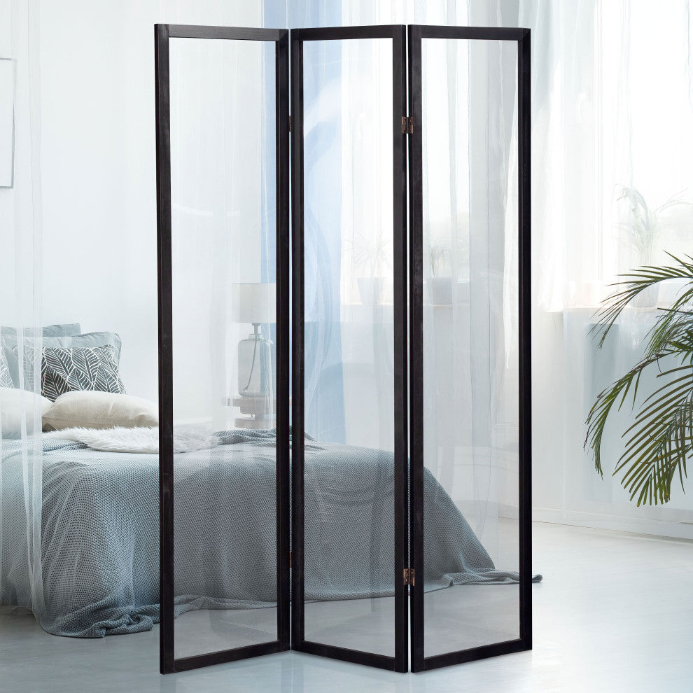 6' Tall Clear Screen Black, 3 Panel
