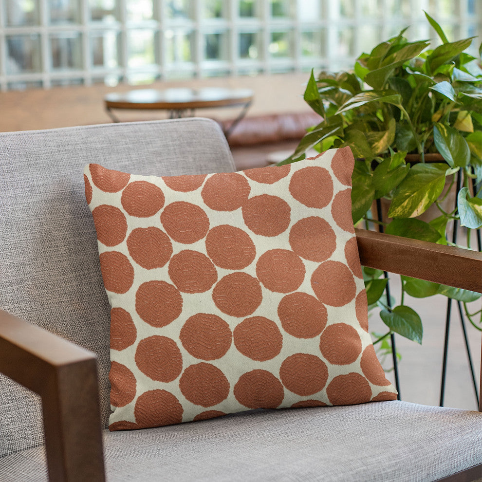 Plutus Red Beige Tomato Dot Luxury Throw Pillow, 26"x26"