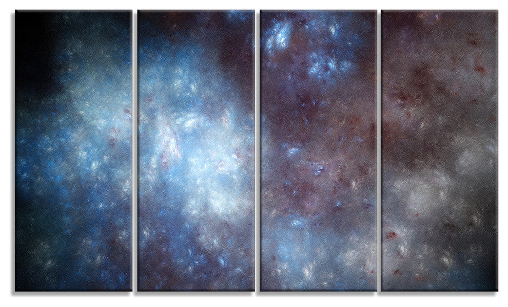Blue Grey Starry Fractal Sky, Abstract Art on Canvas, 48"x28", 4 Panels