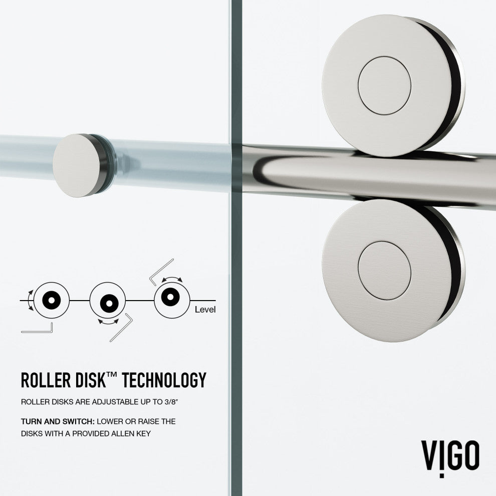 VIGO Elan 48" to 52" W x 74" H Frameless Sliding Shower Door, Stainless Steel, Clear Glass