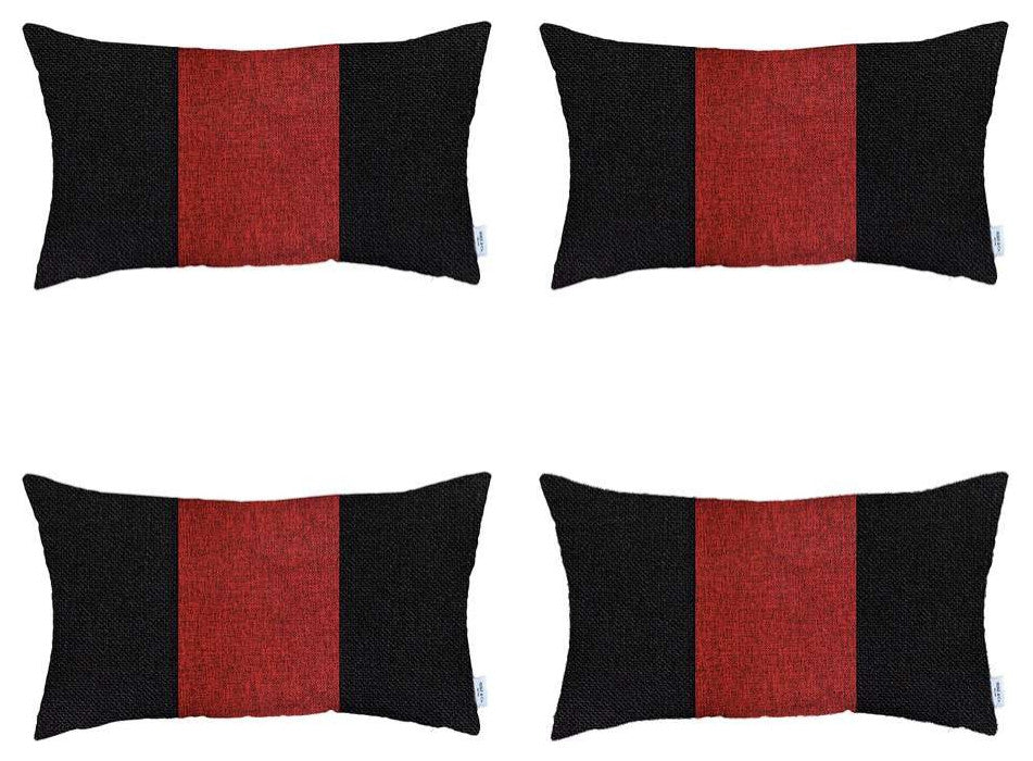 Set of 4 Black and Red Lumbar Pillow Covers