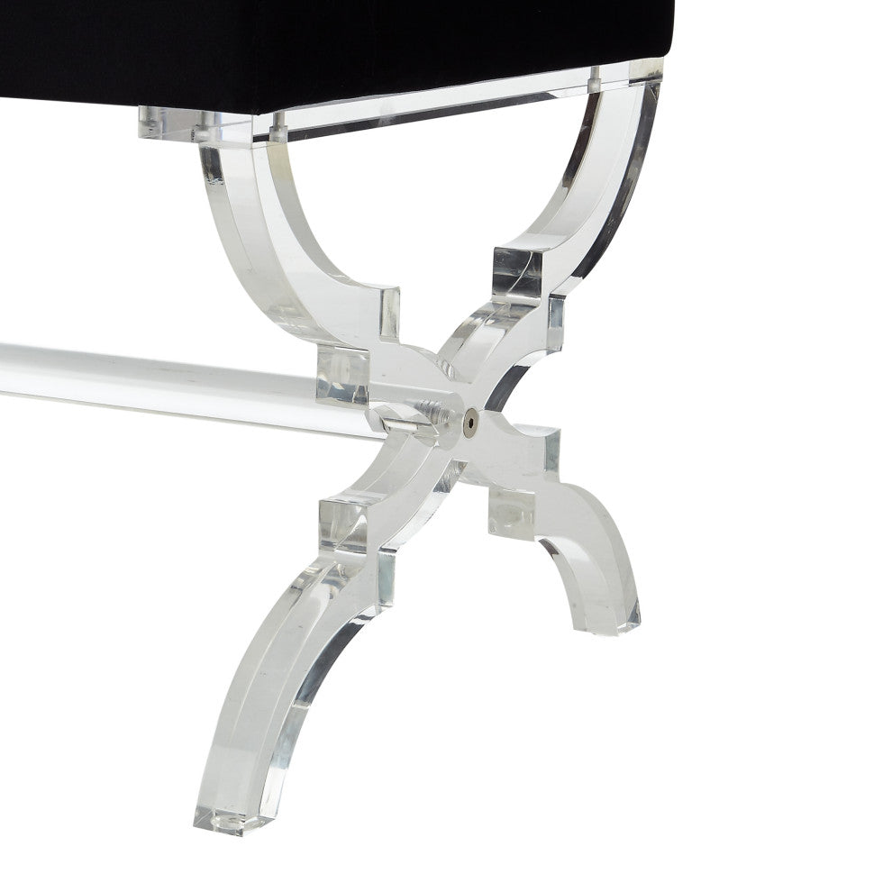 Enzo Velvet Acrylic X-Leg Bench, Black