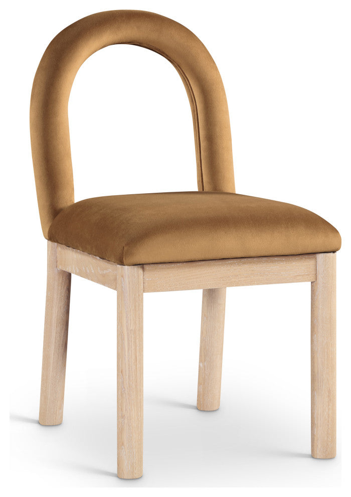 Conrad Upholstered Dining Chair, Saddle, Velvet, Natural Finish