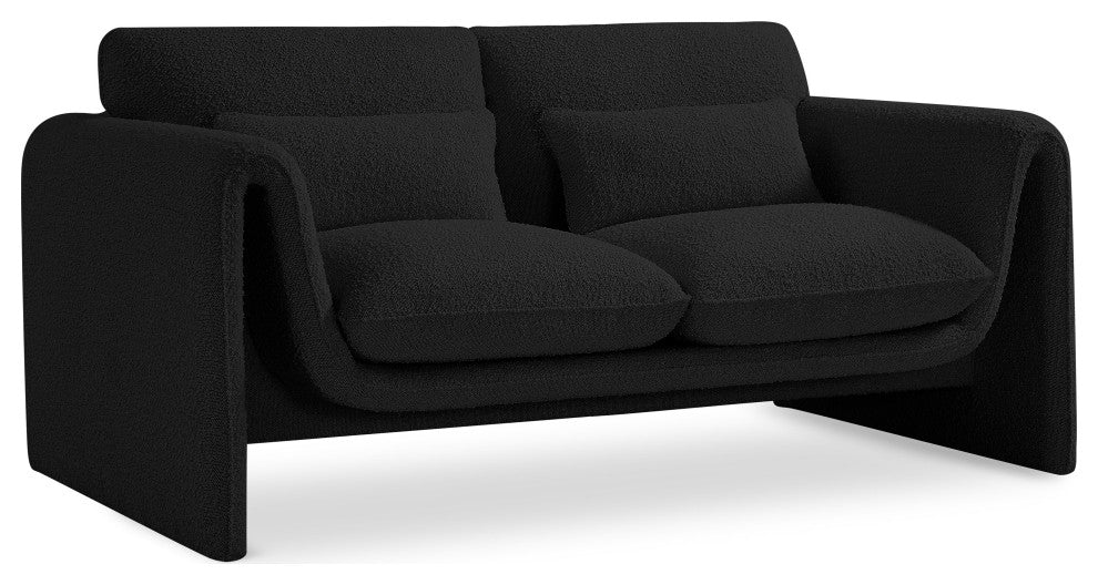 Stylus Boucle Fabric Upholstered Loveseat, Black