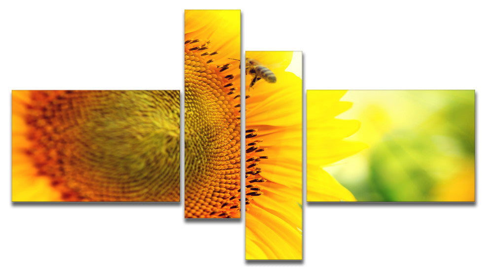 Sunflower Blooming on Field, Large Animal Canvas Art Print, 60"x32", 4 panels