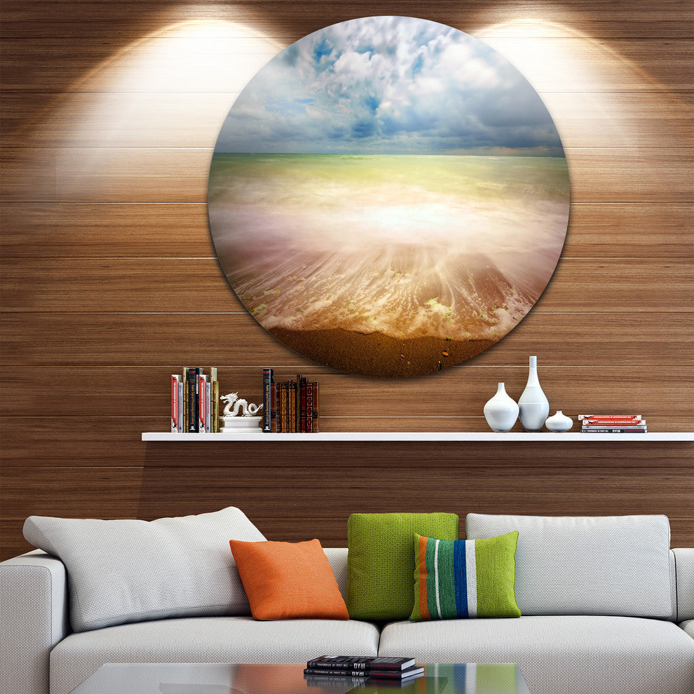 Exotic Beach On Cloudy Summer Day, Seascape Round Wall Art, 11"