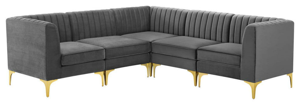 Tufted Sectional Sofa Set, Velvet, Gray, Modern, Living Lounge Hospitality