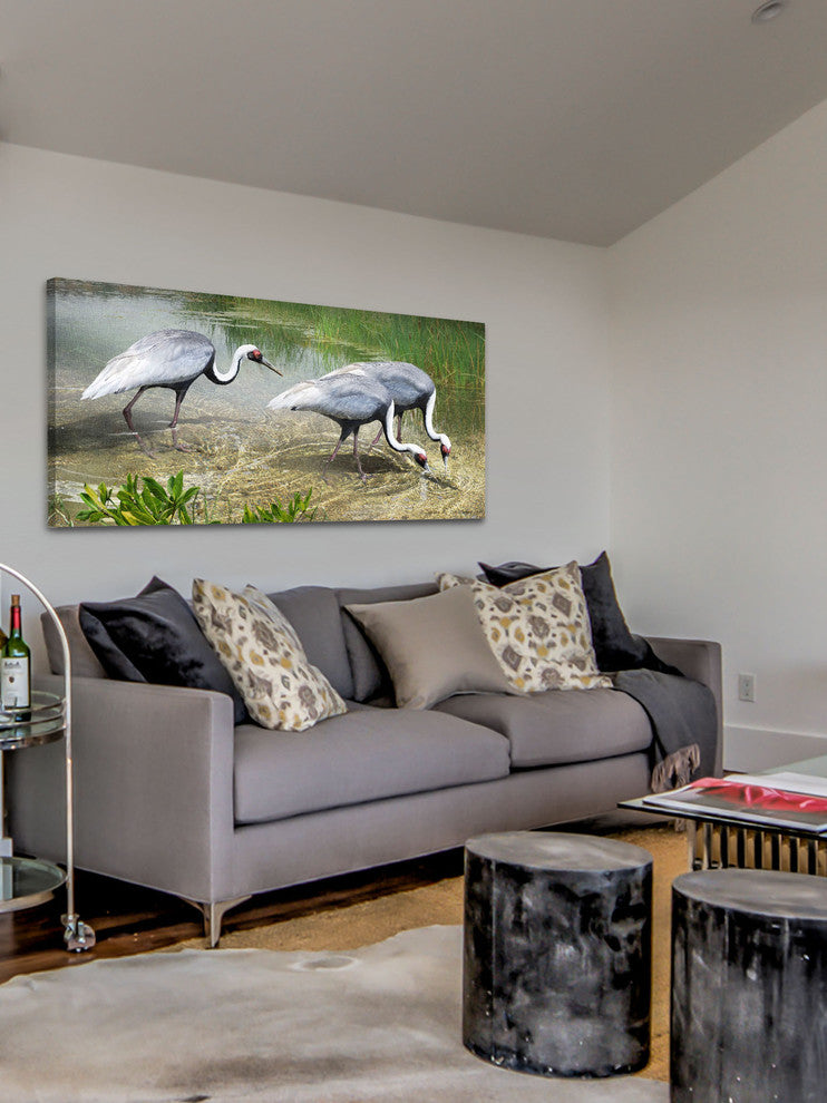 "White Naped Cranes" Painting Print on Canvas by Chris Vest