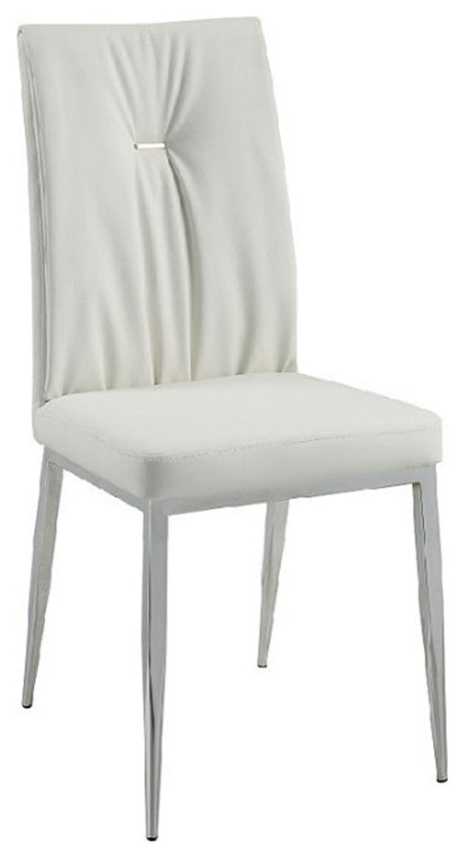 Kamaile Side Chair, Set-2, Beige Synthetic Leather and Chrome Finish