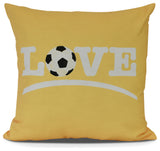 Love Soccer, Word Print Pillow, Yellow, 18" x 18"