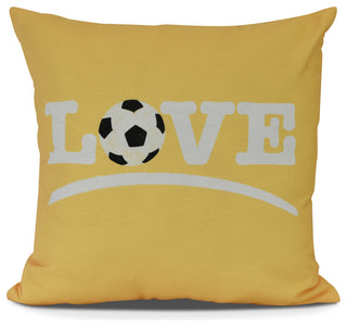 Love Soccer, Word Print Pillow, Yellow, 18" x 18"