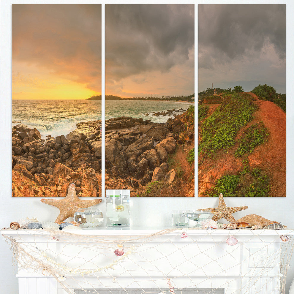 "Rocky Romantic Sri Lanka Beach" Metal Wall Art, 3 Panels, 36"x28"