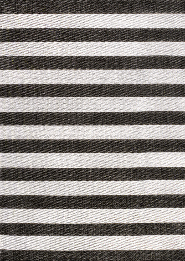 Negril Two-Tone Wide Stripe Indoor/Outdoor Area Rug, Black/Cream, 8x10