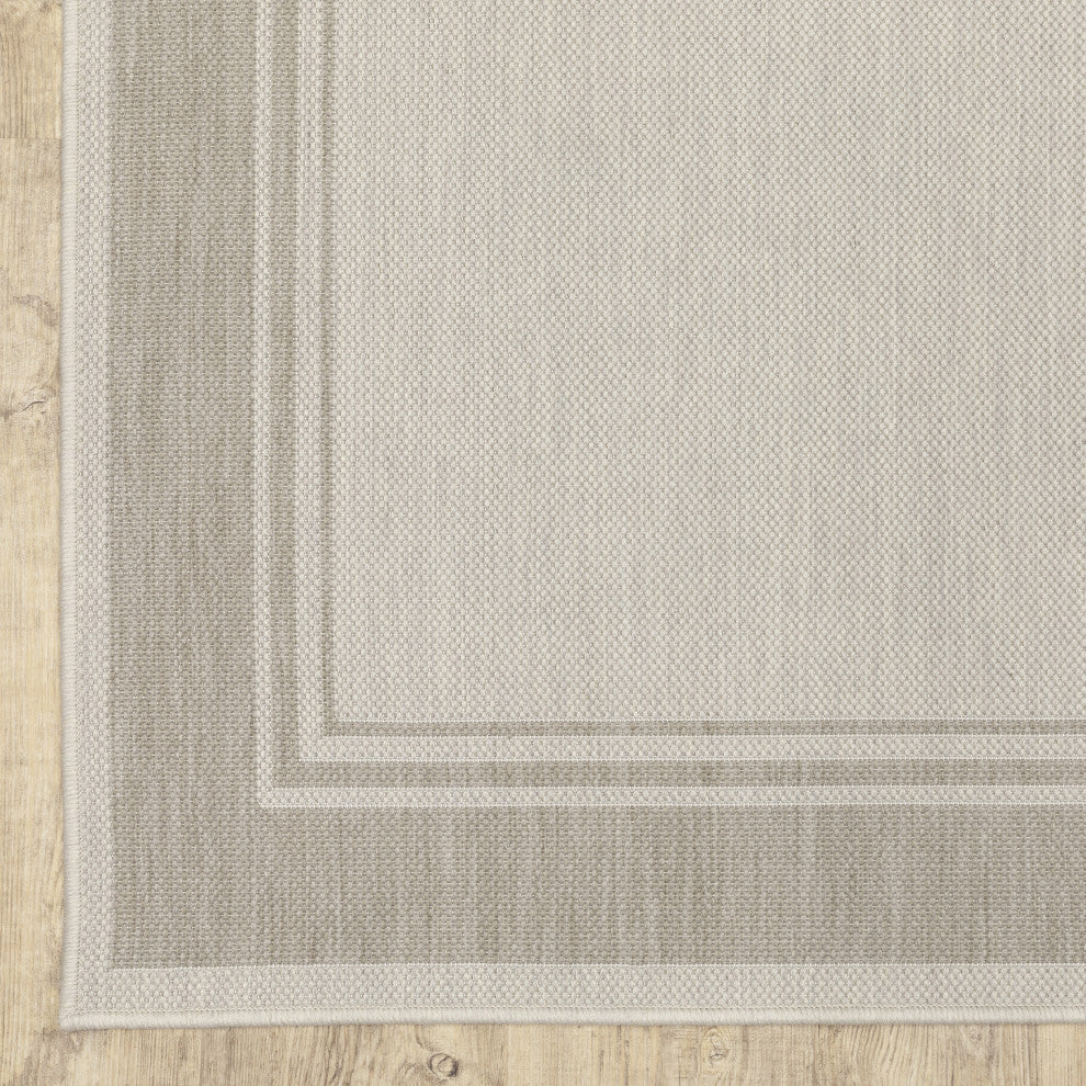 Parlan Solid Border Indoor-Outdoor Area Rug, Ivory, 1'10"x7'3"